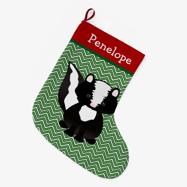 Cute Skunk Personalized Large Christmas Stocking (Front (Hanging))