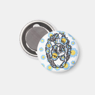 Cute Skunk with Blue Flowers Round Fridge Magnet