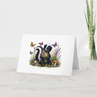 Cute Skunk With Flowers and Butterflies Card