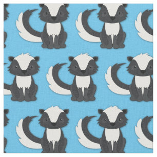 Cute Skunks Kids Blue Fabric