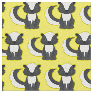Cute Skunks Kids Yellow Fabric