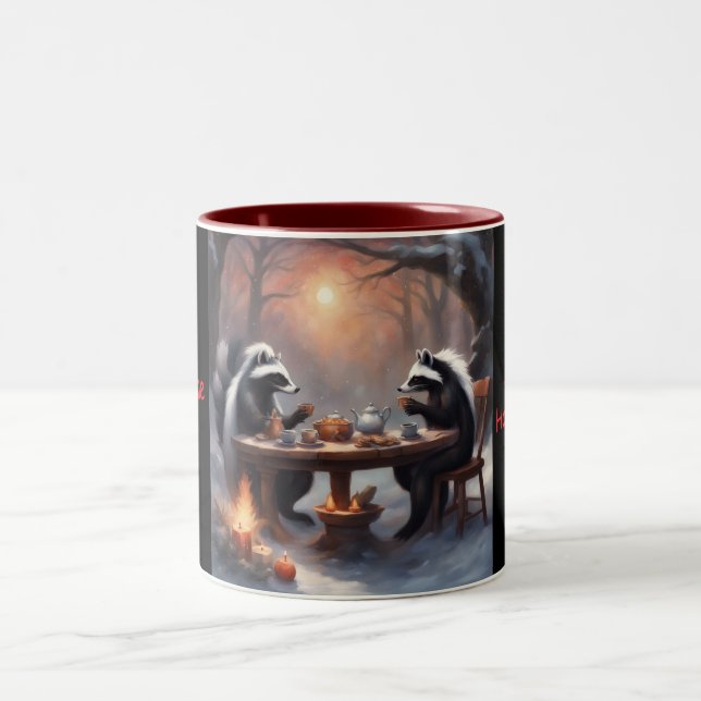 Cute Skunks Tea party Christmas Two-Tone Coffee Mug (Center)