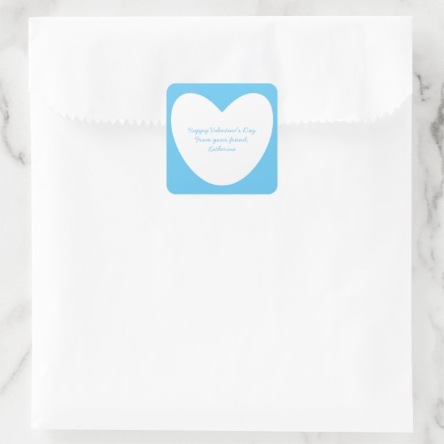 Cute sky blue heart classroom Valentine's Day Square Sticker (Bag)