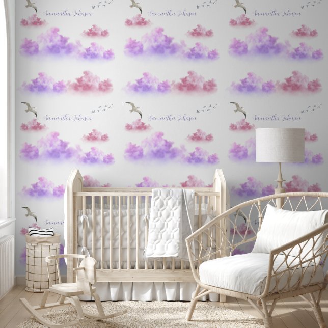 Cute sky pink white clouds wallpaper (Kids)