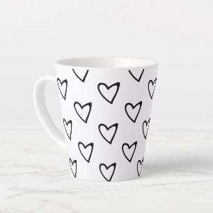 Cute Slanted Heart Black White Minimal Pattern Latte Mug