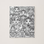 Cute Slavic Folk Art Nesting Dolls Family Colourin Jigsaw Puzzle<br><div class="desc">Pretty nesting dolls family black and white Slavic folk art design for colouring.</div>