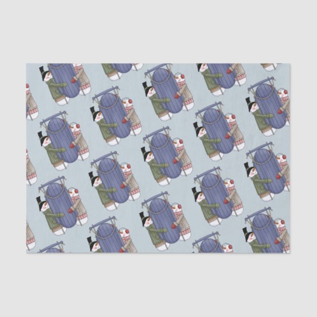 Cute Sledding Snow Couple Tissue Paper (Front)