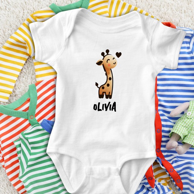 Cute Sleek Giraffe Personalized Baby Bodysuit (Creator Uploaded)