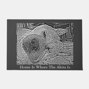 cute sleeping akita picture welcome home slogan doormat