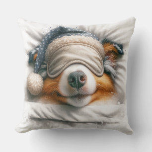 Cute Sleeping Australian Shepherd Dog Throw Pillow
