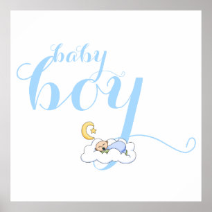 Cute sleeping baby boy typography nursery poster