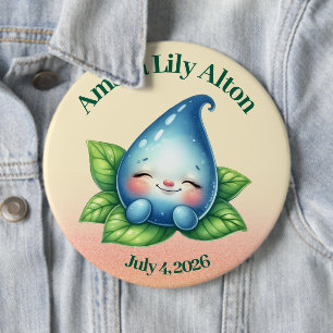 Cute Sleeping Baby Dewdrop Baby Shower 6 Inch Round Button