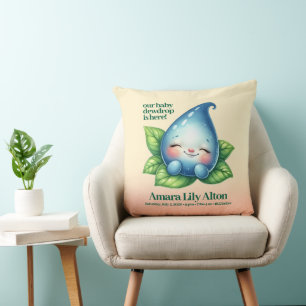 Cute Sleeping Baby Dewdrop Birth Stats Natal Throw Pillow