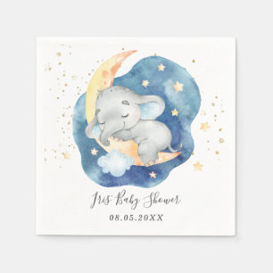 Cute Sleeping Baby Elephant Moon Star Boy Shower Napkin