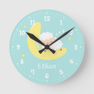 Cute Sleeping Baby Lamb Kids Nursery Room Decor Round Clock