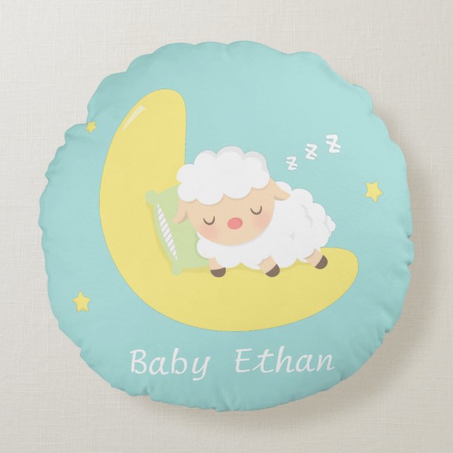 Cute Sleeping Baby Lamb Kids Nursery Room Decor Round Pillow (Front)