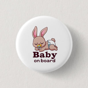 Cute Sleeping Baby Monkey "Baby on Board" Car  1 Inch Round Button
