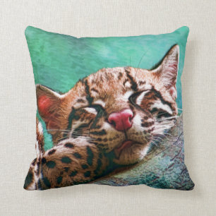 Cute Sleeping Baby Ocelot Kitten Throw Pillow