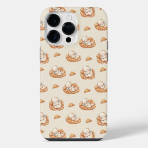 Cute Sleeping Bear in Croissant Beds Seamless Patt iPhone 14 Pro Max Case
