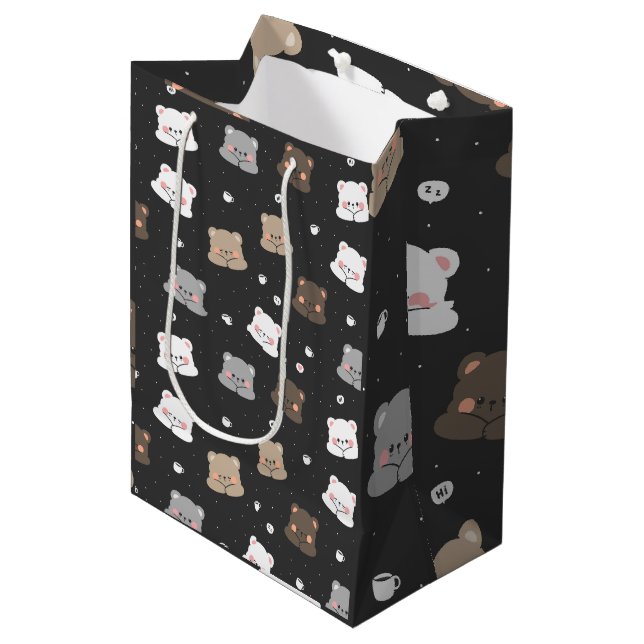 Cute Sleeping Bears Seamless Pattern in Neutral Co Medium Gift Bag (Front Angled)