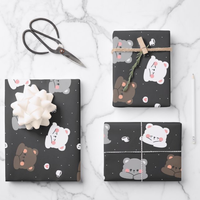 Cute Sleeping Bears Seamless Pattern in Neutral Co Wrapping Paper Sheet (Front)
