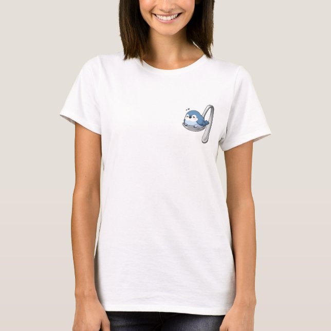 Cute Sleeping Blue Bird Nestled in a Silver Spoon T-Shirt (Front)