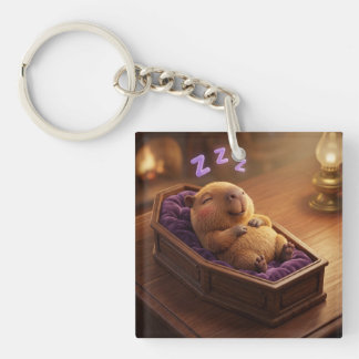 Cute Sleeping Capybara Coffin Halloween Keyring