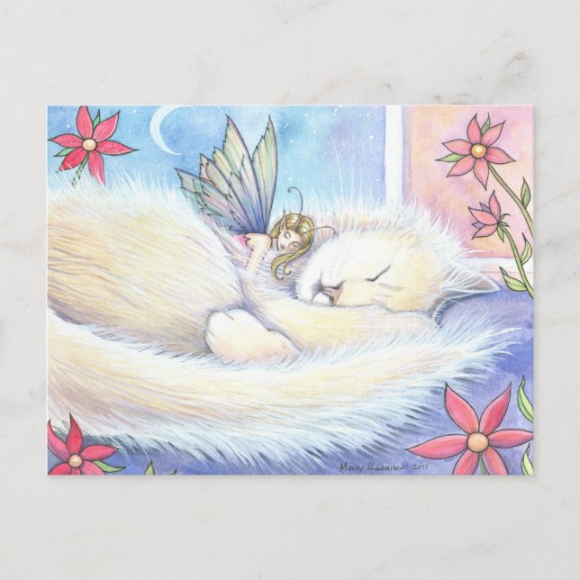 Cute Sleeping Cat and Fairy Postcard (Front)