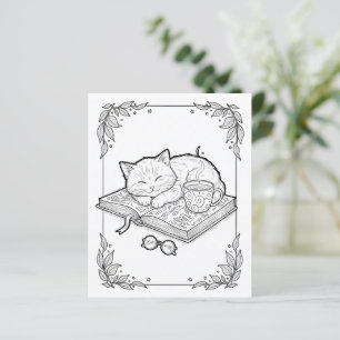 Cute Sleeping Cat Coloring Page