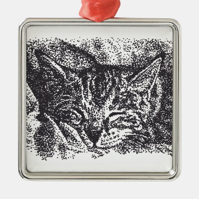 Cute Sleeping Cat Drawing Metal Ornament (Front)