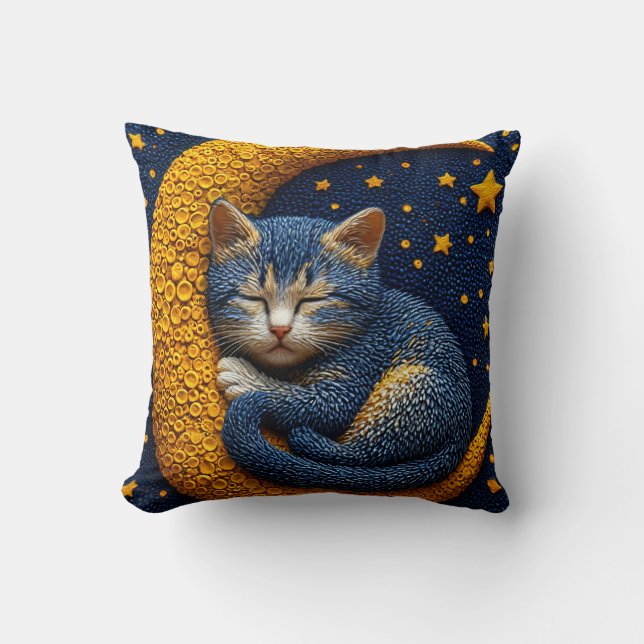 🌙 Cute Sleeping Cat Moon Decor For Cat Lovers 🐱 Throw Pillow (Front)
