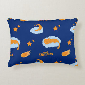 Cute sleeping cat on a cloud, sweet dreams accent pillow