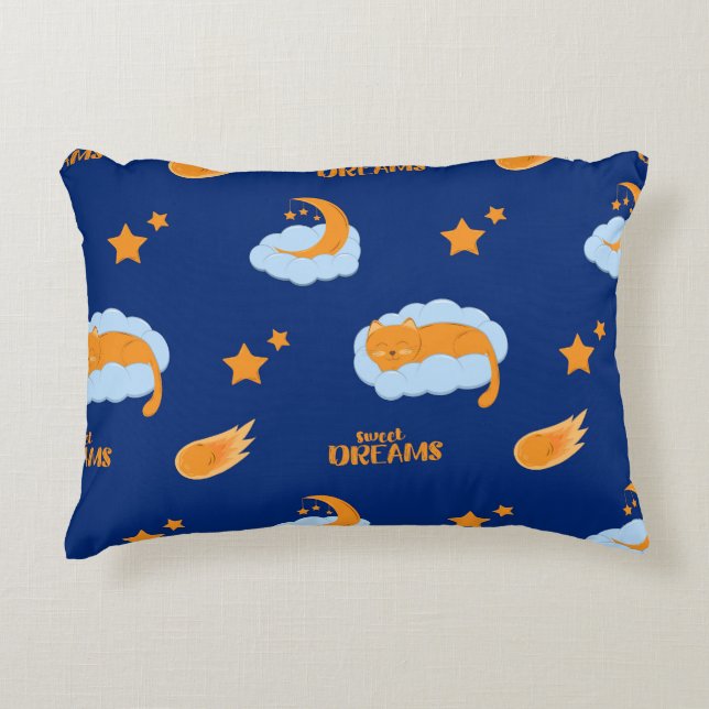 Cute sleeping cat on a cloud, sweet dreams accent pillow (Front)