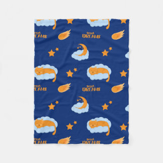 Cute sleeping cat on a cloud, sweet dreams fleece blanket