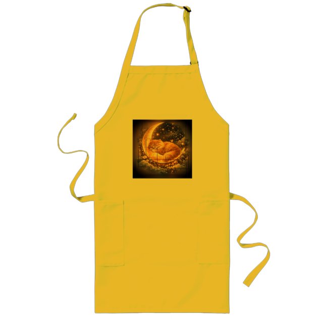Cute Sleeping  Cat on Crescent Moon Apron  (Front)