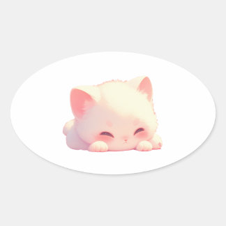 Cute Sleeping Cat Oval Sticker