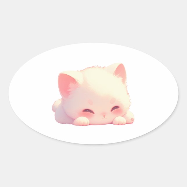 Cute Sleeping Cat Oval Sticker (Front)