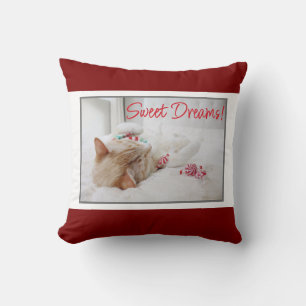 Cute Sleeping Cat - Sweet Dreams - Christmas Throw Pillow