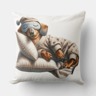 Cute Sleeping Dachshund Dog Throw Pillow