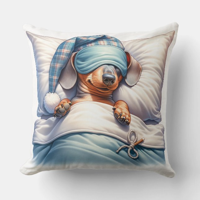 Cute Sleeping Dachshund Dog Throw Pillow (Front)
