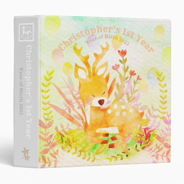 Cute Sleeping Deer 3 Ring Binder (Front/Spine)
