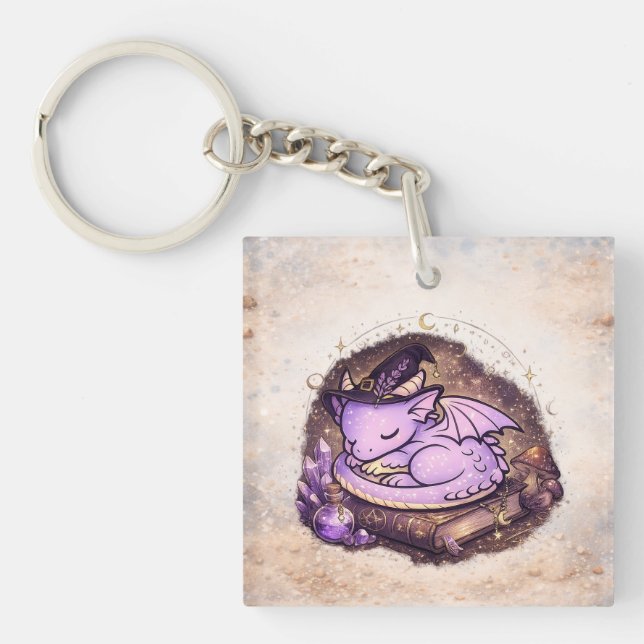 Cute Sleeping Dragon Witchy Keychain (Front)