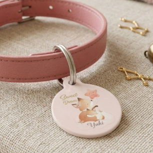 Cute Sleeping Fox & Baby Sweet Dreams Personalized Pet Tag