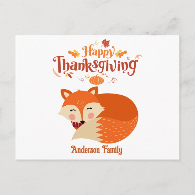 Cute Sleeping Fox Happy Thanksgiving Postcard (Front)