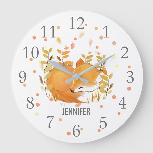 Cute Sleeping Fox Nursery Decor Wall Clock (Front)