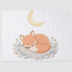 Cute Sleeping Fox on Quilt under Crescent Moon AI Tissue Paper