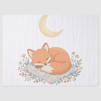 Cute Sleeping Fox on Quilt under Crescent Moon AI Tissue Paper