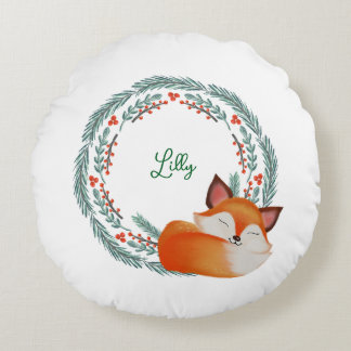 Cute Sleeping Fox Personalized Round Pillow