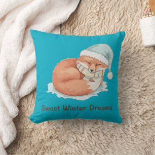 Cute Sleeping Fox Sweet Winter Dreams Winter Anima Throw Pillow