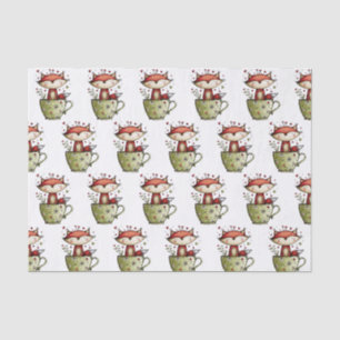 Cute Sleeping Fox Teacup Floral Daisy Whimsical Tissue Paper